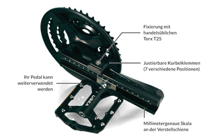 Bild 1, WEXELPUNKT WX Vario Kurbelarm-Verkürzer universell & stufenlos verstellbar 10-170 mm, Invalidenkurbel, Fahrradkurbel-Adapter inkl. Montagekit für Tretkurbel links passend für Fahrrad und Ergometer