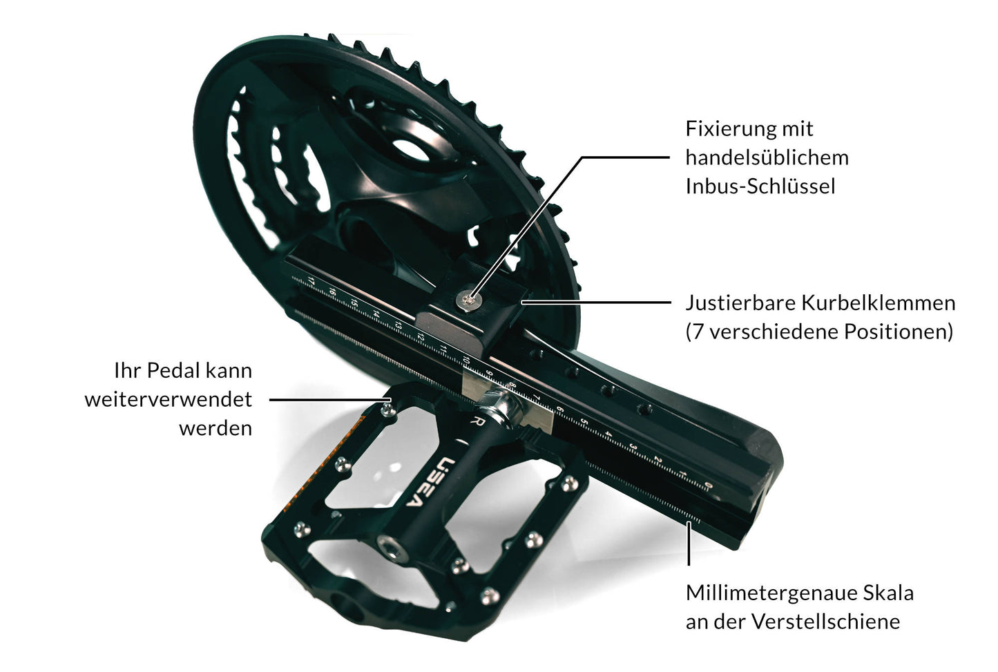 Bild 1, Wexelpunkt WX Vario Kurbelarm-Verkürzer universell & stufenlos verstellbar 10-170 mm, Invalidenkurbel, Fahrradkurbel-Adapter inkl. Montagekit für Tretkurbel rechts passend für Fahrrad und Ergometer