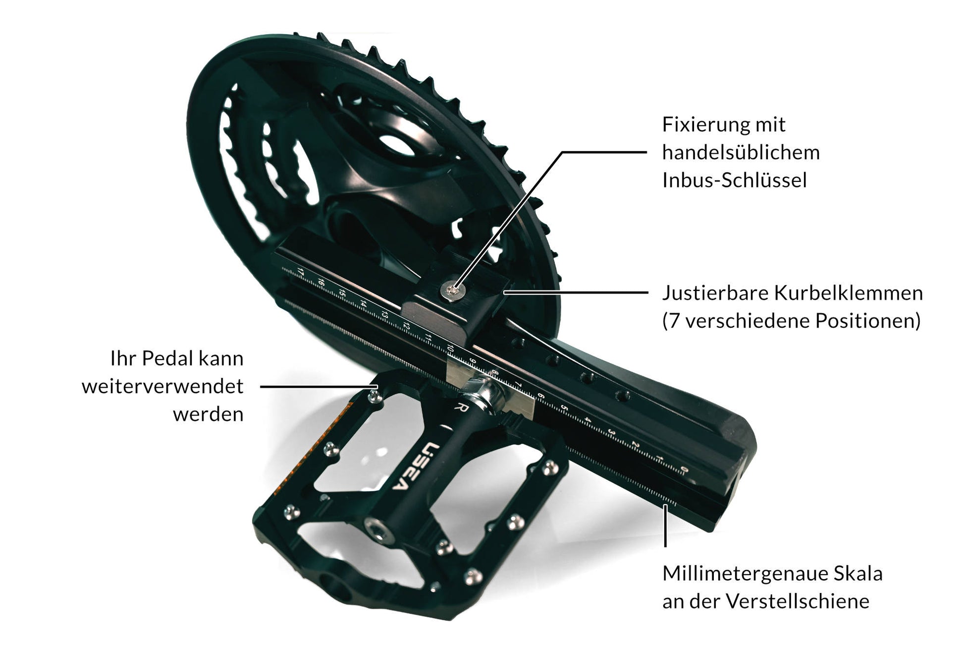 Bild 1, Wexelpunkt WX Vario Kurbelarm-Verkürzer universell & stufenlos verstellbar 10-170 mm, Invalidenkurbel, Fahrradkurbel-Adapter inkl. Montagekit für Tretkurbel rechts passend für Fahrrad und Ergometer